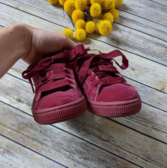 Puma Burgundy Velvet Kids Sneakers - Picture 3 of 12